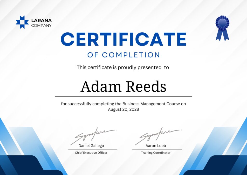 Blue White Modern Geometric Certificate of Completion