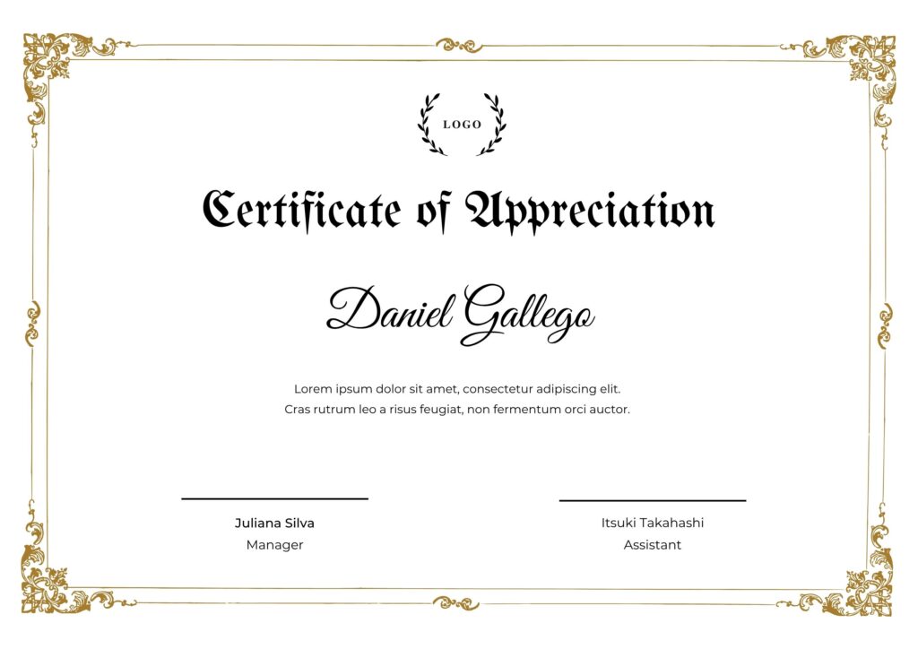 White Gold Elegant Appreciation Certificate