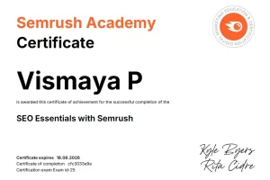 SEMRUSH SEO CERTIFICATE OF DIGITAL MARKETING STRATEGIST IN CALICUT